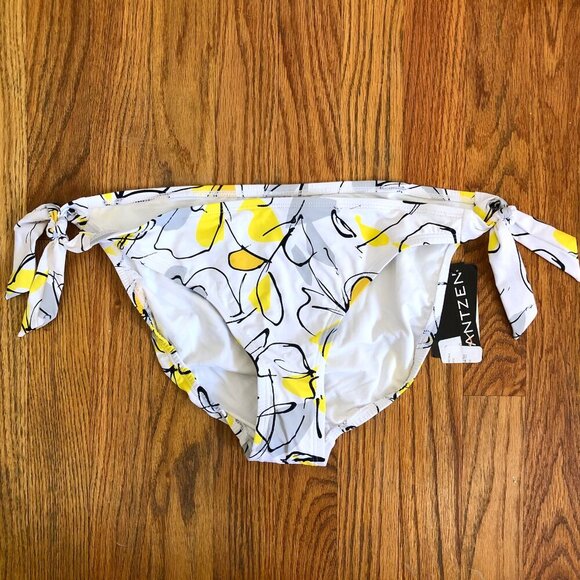 NEW NWT JANTZEN White Yellow Gray Black Floral Tie Knot Y2K Bikini BOTTOM 14 - Picture 1 of 10